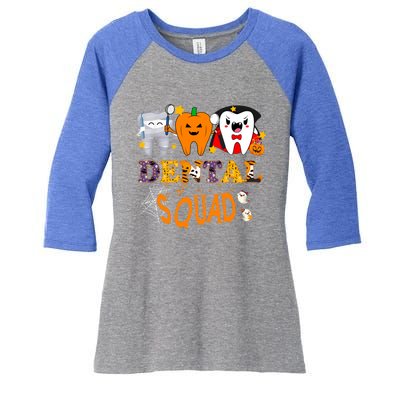 Pumpkin Vampire Mummyteeth Dental Squad Hygienists Halloween Cool Gift Women's Tri-Blend 3/4-Sleeve Raglan Shirt