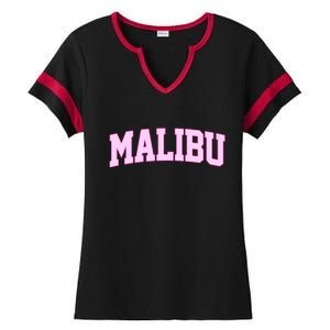 Preppy Varsity Malibu California Ladies Halftime Notch Neck Tee