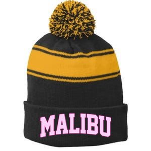 Preppy Varsity Malibu California Stripe Pom Pom Beanie