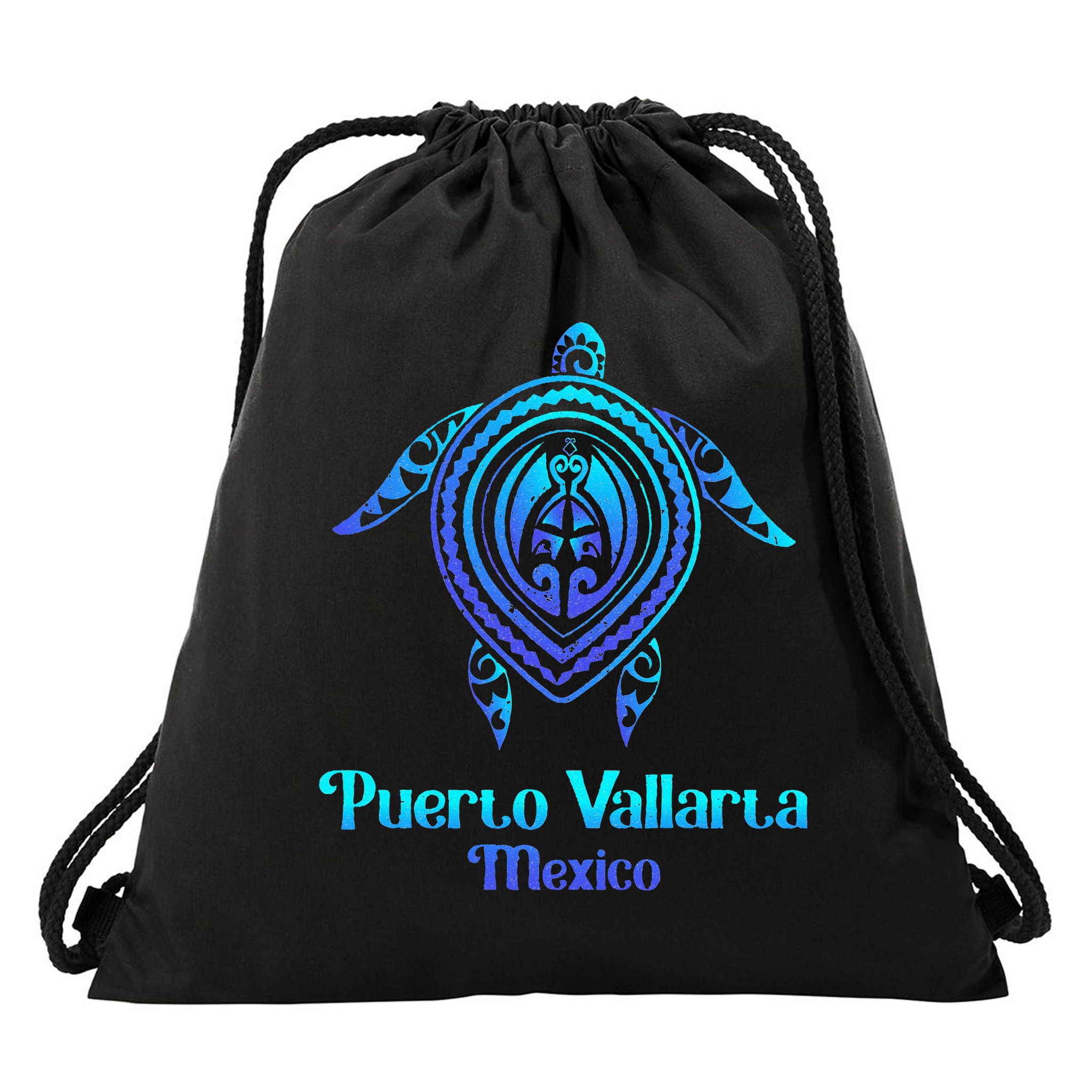 Puerto Vallarta Mexico Souvenirs Tropical Blue Sea Turtle Drawstring Bag