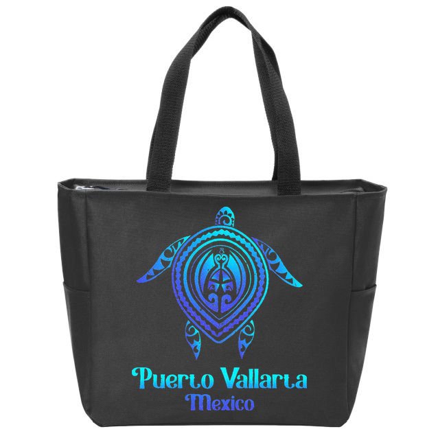 Puerto Vallarta Mexico Souvenirs Tropical Blue Sea Turtle Zip Tote Bag