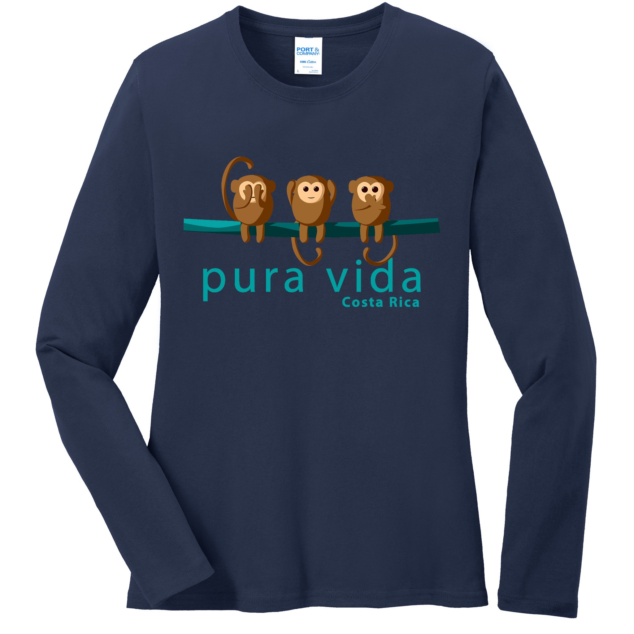 Pura Vida Monkeys Costa Rica Ladies Long Sleeve Shirt