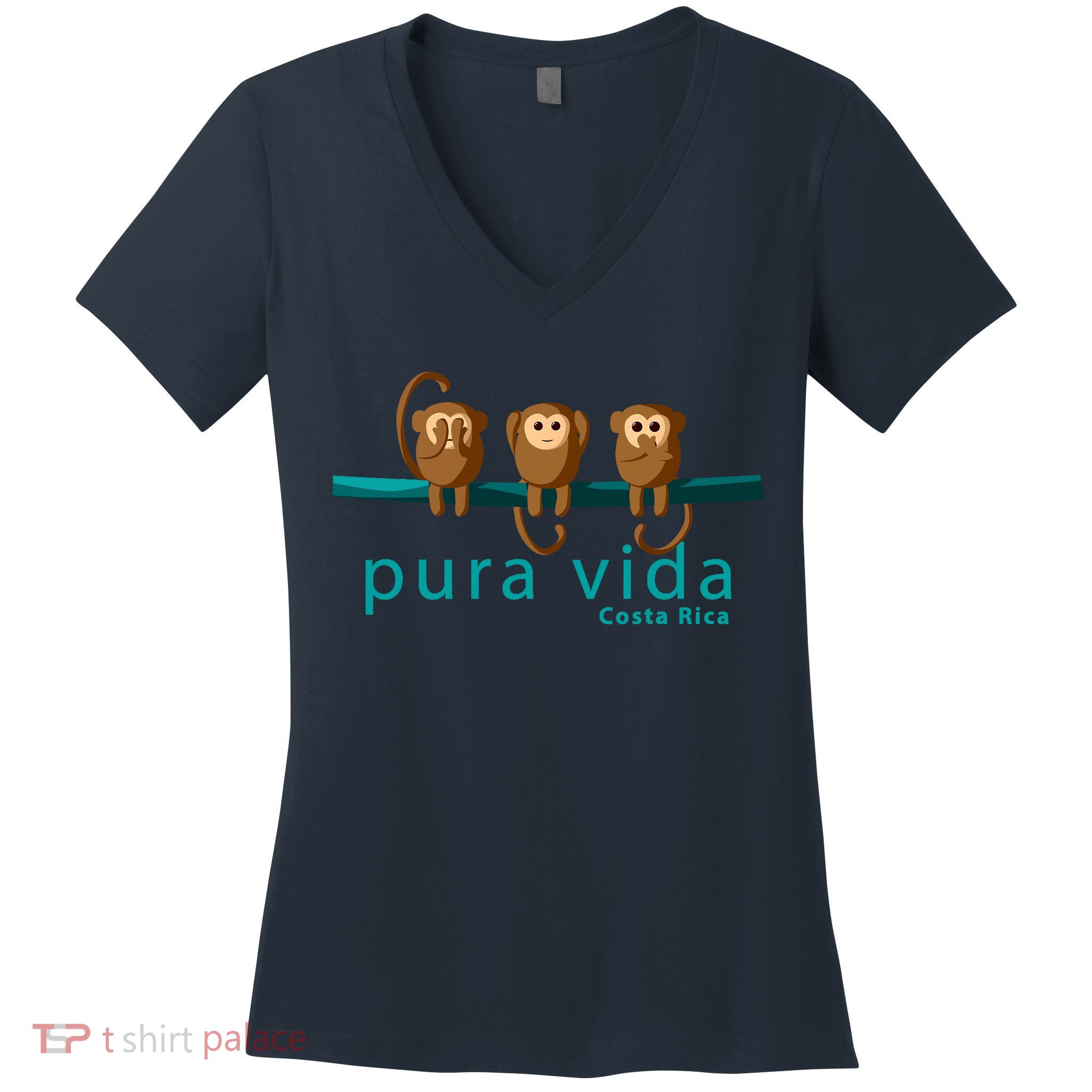 Pura Vida Monkeys Costa Rica Women's V-Neck T-Shirt