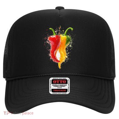 Pepper Vegetable Motif Garden Pepper High Crown Mesh Back Trucker Hat