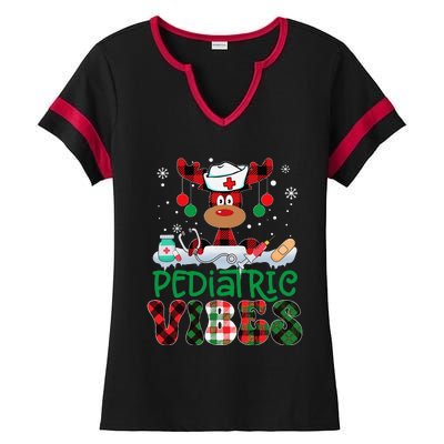 Pediatric Vibes Nurse Buffalo Red Plaid Reindeer Christmas Ladies Halftime Notch Neck Tee