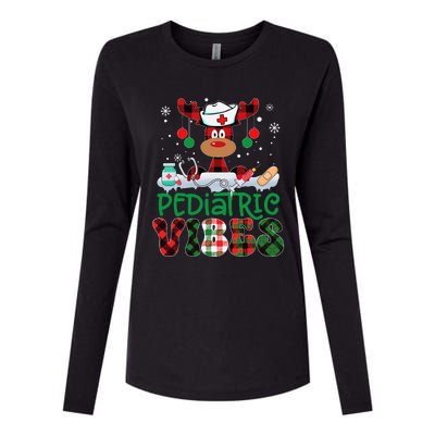 Pediatric Vibes Nurse Buffalo Red Plaid Reindeer Christmas Womens Cotton Relaxed Long Sleeve T-Shirt