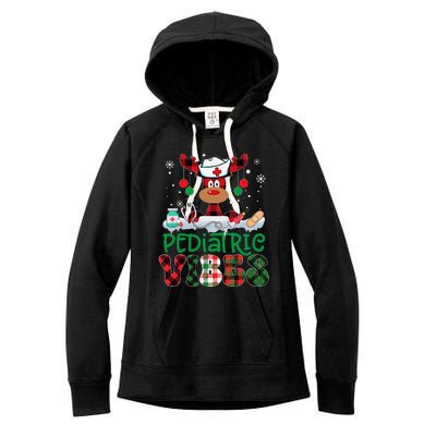 Pediatric Vibes Nurse Buffalo Red Plaid Reindeer Christmas Women's Fleece Hoodie