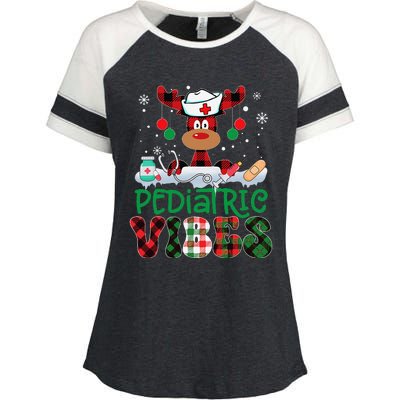 Pediatric Vibes Nurse Buffalo Red Plaid Reindeer Christmas Enza Ladies Jersey Colorblock Tee