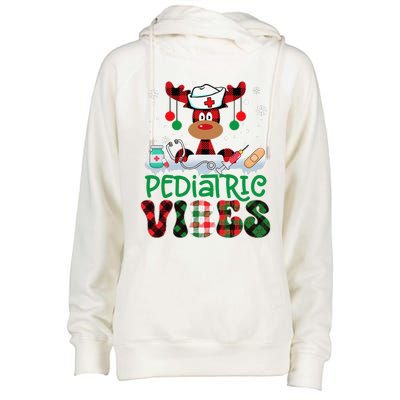 Pediatric Vibes Nurse Buffalo Red Plaid Reindeer Christmas Womens Funnel Neck Pullover Hood