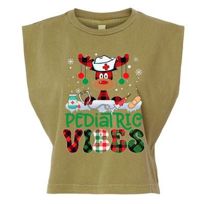 Pediatric Vibes Nurse Buffalo Red Plaid Reindeer Christmas Garment-Dyed Women's Muscle Tee