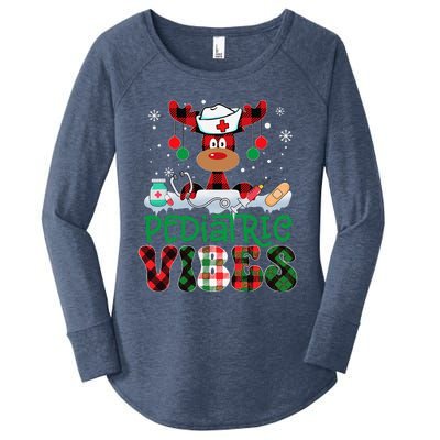 Pediatric Vibes Nurse Buffalo Red Plaid Reindeer Christmas Women's Perfect Tri Tunic Long Sleeve Shirt