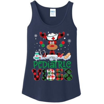 Pediatric Vibes Nurse Buffalo Red Plaid Reindeer Christmas Ladies Essential Tank