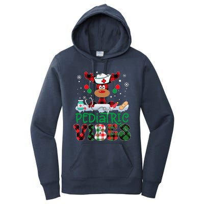 Pediatric Vibes Nurse Buffalo Red Plaid Reindeer Christmas Women's Pullover Hoodie