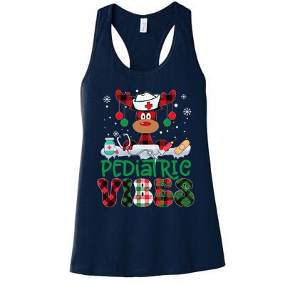 Pediatric Vibes Nurse Buffalo Red Plaid Reindeer Christmas Women's Racerback Tank