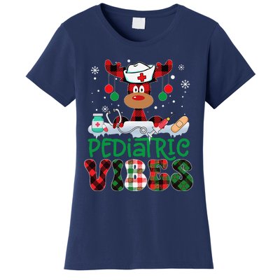 Pediatric Vibes Nurse Buffalo Red Plaid Reindeer Christmas Women's T-Shirt