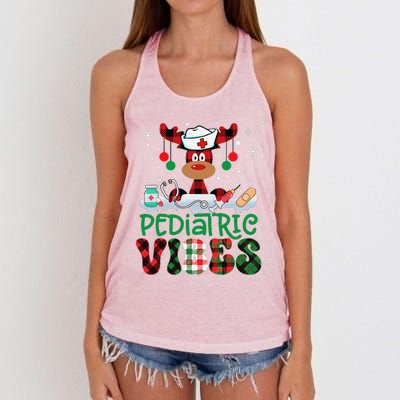 Pediatric Vibes Nurse Buffalo Red Plaid Reindeer Christmas Women's Knotted Racerback Tank