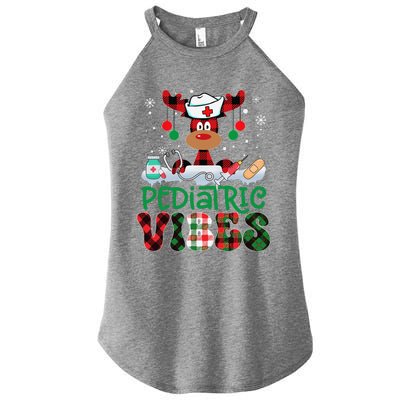 Pediatric Vibes Nurse Buffalo Red Plaid Reindeer Christmas Women's Perfect Tri Rocker Tank