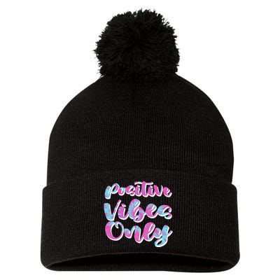 Positive Vibes Only Fun Quote Pom Pom 12in Knit Beanie