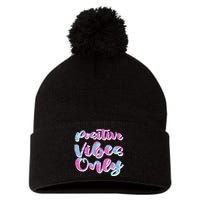 Positive Vibes Only Fun Quote Pom Pom 12in Knit Beanie
