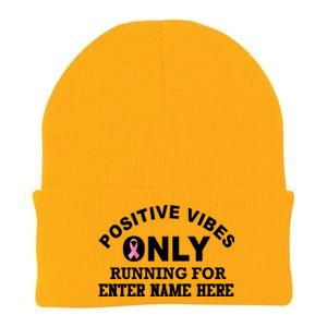 Positives Vibes Only Custom Name Breast Cancer Knit Cap Winter Beanie