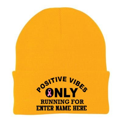 Positives Vibes Only Custom Name Breast Cancer Knit Cap Winter Beanie