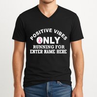 Positives Vibes Only Custom Name Breast Cancer V-Neck T-Shirt
