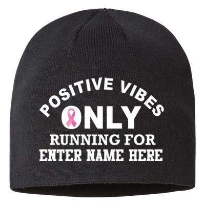 Positives Vibes Only Custom Name Breast Cancer Sustainable Beanie