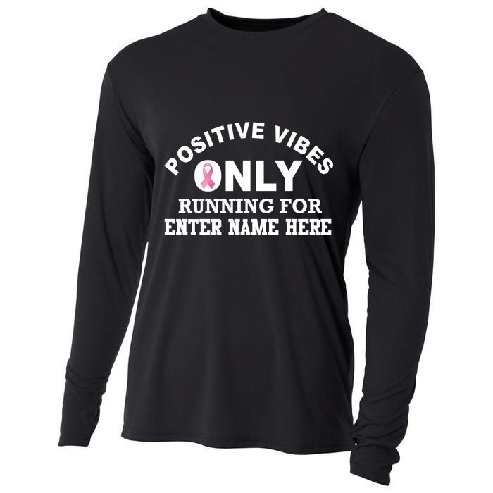 Positives Vibes Only Custom Name Breast Cancer Cooling Performance Long Sleeve Crew