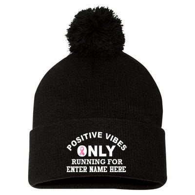 Positives Vibes Only Custom Name Breast Cancer Pom Pom 12in Knit Beanie