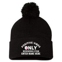 Positives Vibes Only Custom Name Breast Cancer Pom Pom 12in Knit Beanie