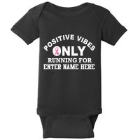 Positives Vibes Only Custom Name Breast Cancer Baby Bodysuit