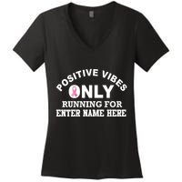 Positives Vibes Only Custom Name Breast Cancer Women's V-Neck T-Shirt