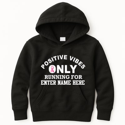 Positives Vibes Only Custom Name Breast Cancer Kids Hoodie