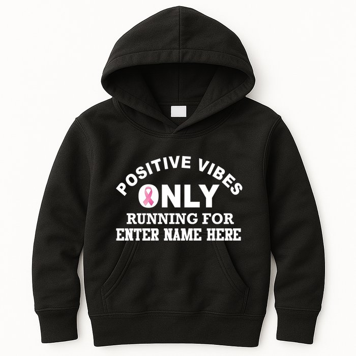 Positives Vibes Only Custom Name Breast Cancer Kids Hoodie