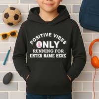 Positives Vibes Only Custom Name Breast Cancer Kids Hoodie