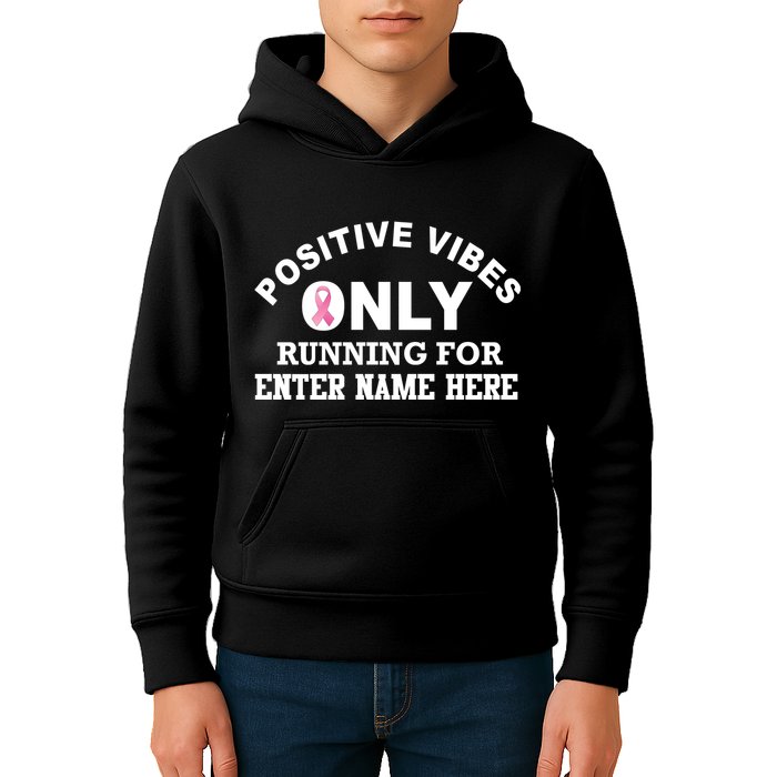 Positives Vibes Only Custom Name Breast Cancer Kids Hoodie
