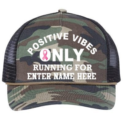 Positives Vibes Only Custom Name Breast Cancer Retro Rope Trucker Hat Cap