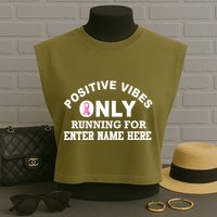 Positives Vibes Only Custom Name Breast Cancer Garment-Dyed Women's Muscle Tee