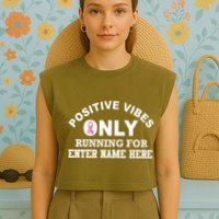 Positives Vibes Only Custom Name Breast Cancer Garment-Dyed Women's Muscle Tee