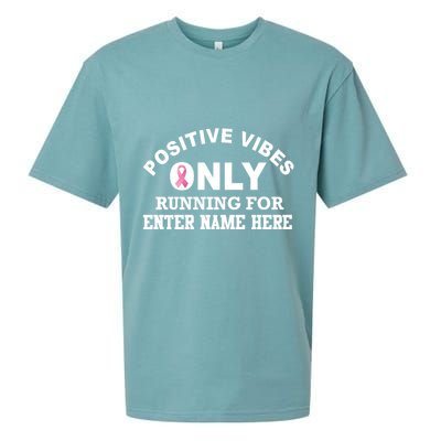 Positives Vibes Only Custom Name Breast Cancer Sueded Cloud Jersey T-Shirt