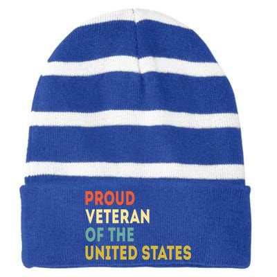 Proud Veteran Of The United States Veterans Day America Gift Striped Beanie with Solid Band