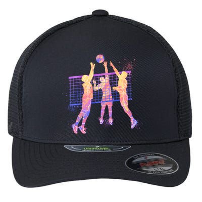 Playing Volleyball Players Colored Blocks Flexfit Unipanel Trucker Cap