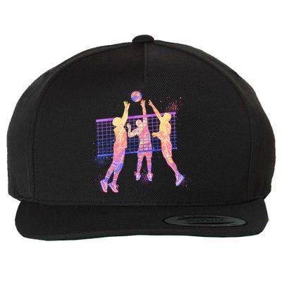 Playing Volleyball Players Colored Blocks Wool Snapback Cap