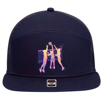 Playing Volleyball Players Colored Blocks 7 Panel Mesh Trucker Snapback Hat