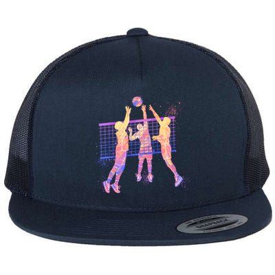 Playing Volleyball Players Colored Blocks Flat Bill Trucker Hat