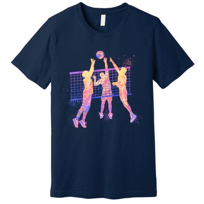 Playing Volleyball Players Colored Blocks Premium T-Shirt