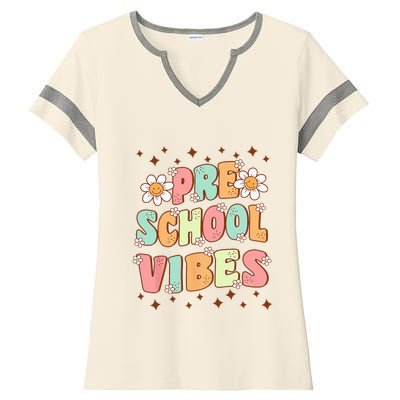 Preschool Vibes PreK Team Retro First Day Of School Ladies Halftime Notch Neck Tee