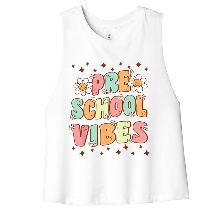 Preschool Vibes PreK Team Retro First Day Of School Women's Racerback Cropped Tank