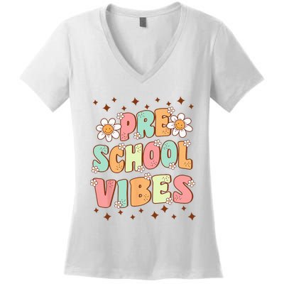 Preschool Vibes PreK Team Retro First Day Of School Women's V-Neck T-Shirt