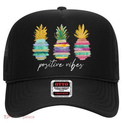 Positive Vibe Pineapple Transfer Day Infertility Ivf Mom Dad High Crown Mesh Back Trucker Hat